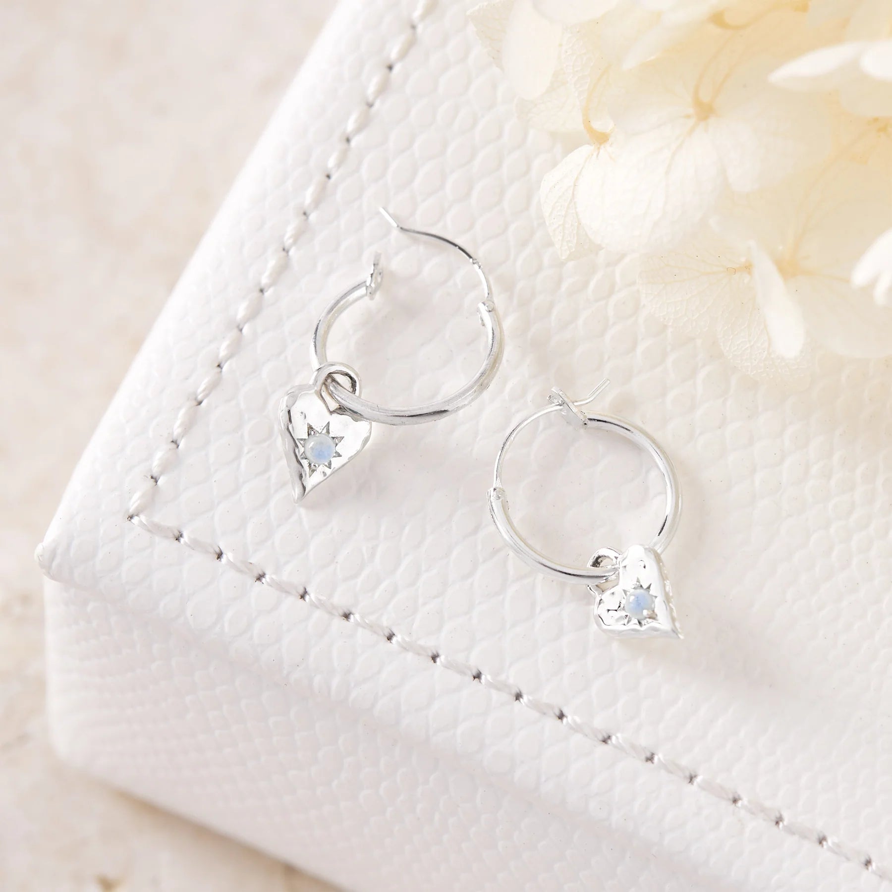 E931RM - Love Heart Moonstone Hoops