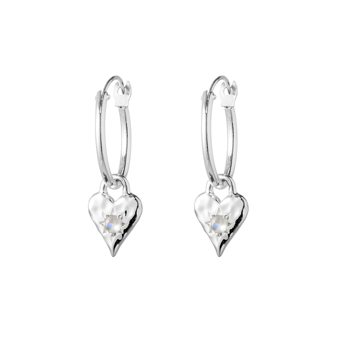 E931RM - Love Heart Moonstone Hoops