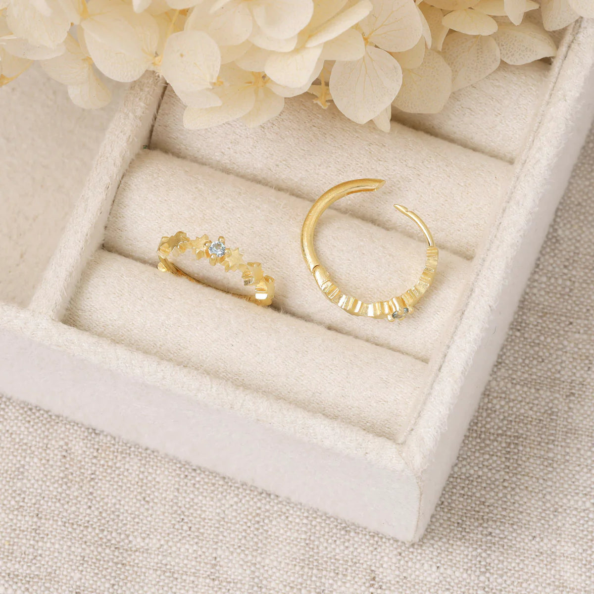 Night Glow Blue Topaz Huggies Gold