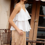 Eden Camisole White - side view showcasing frilled bodice