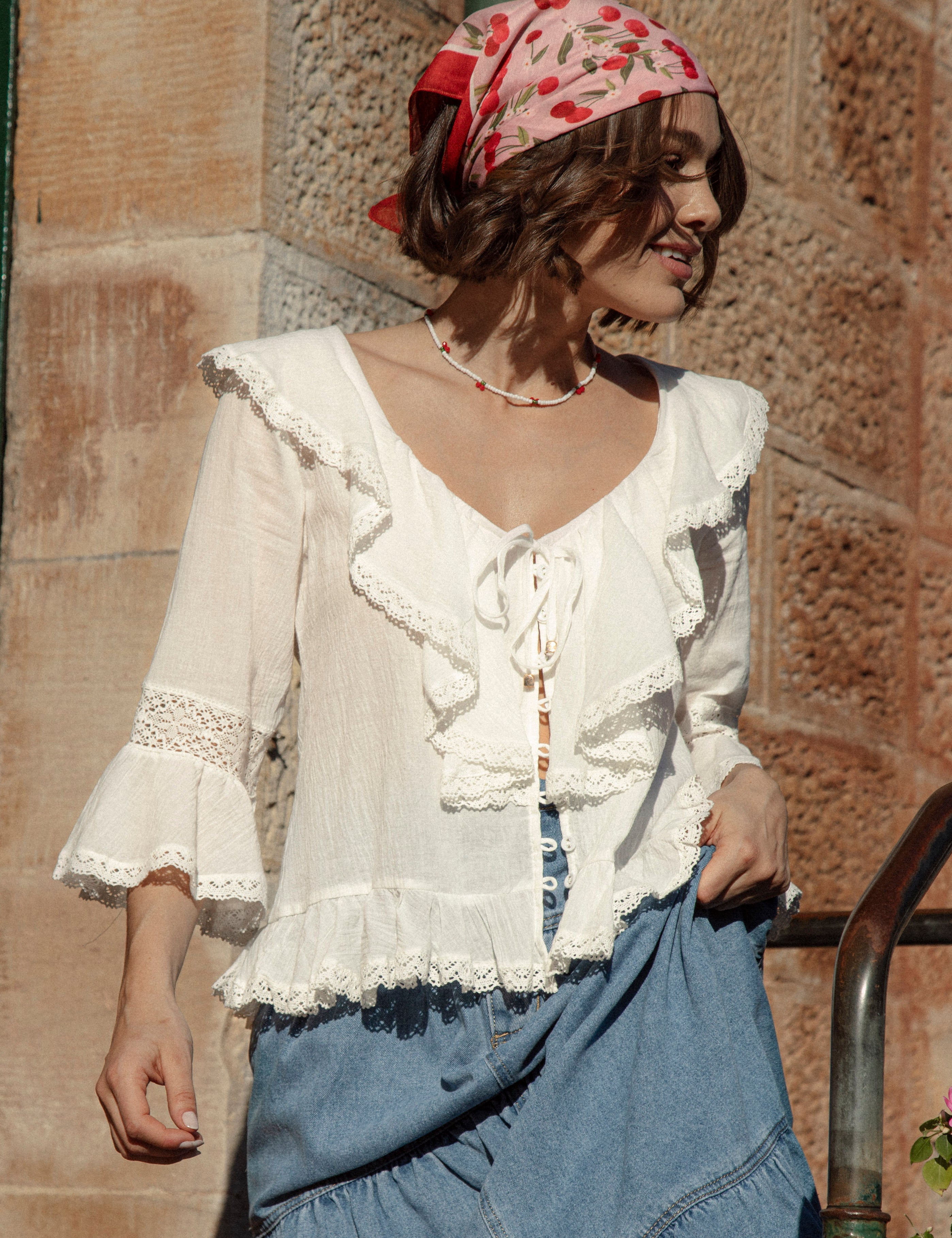 Elena Blouse Bisque - paired with denim