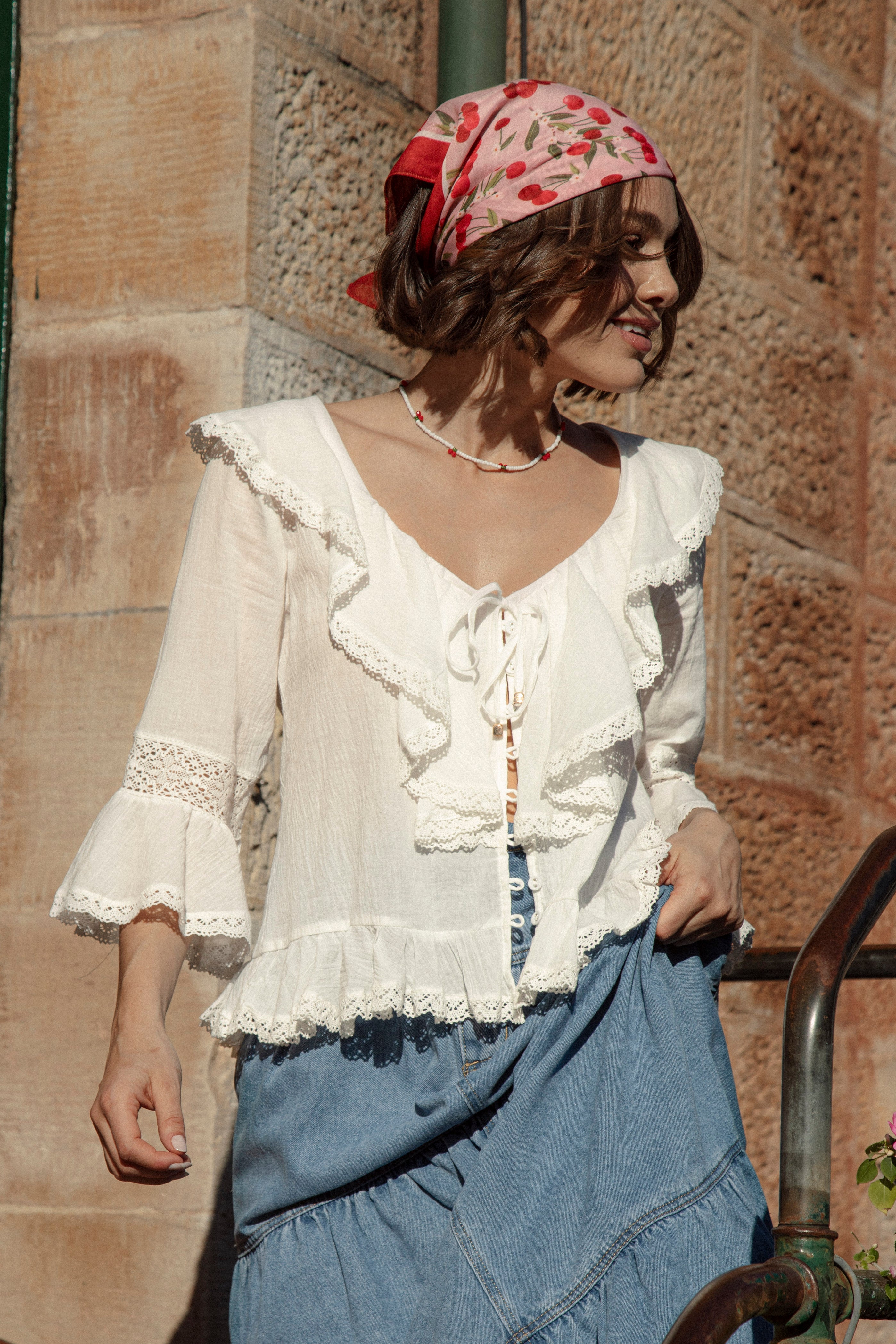 Elena Blouse Bisque - paired with denim