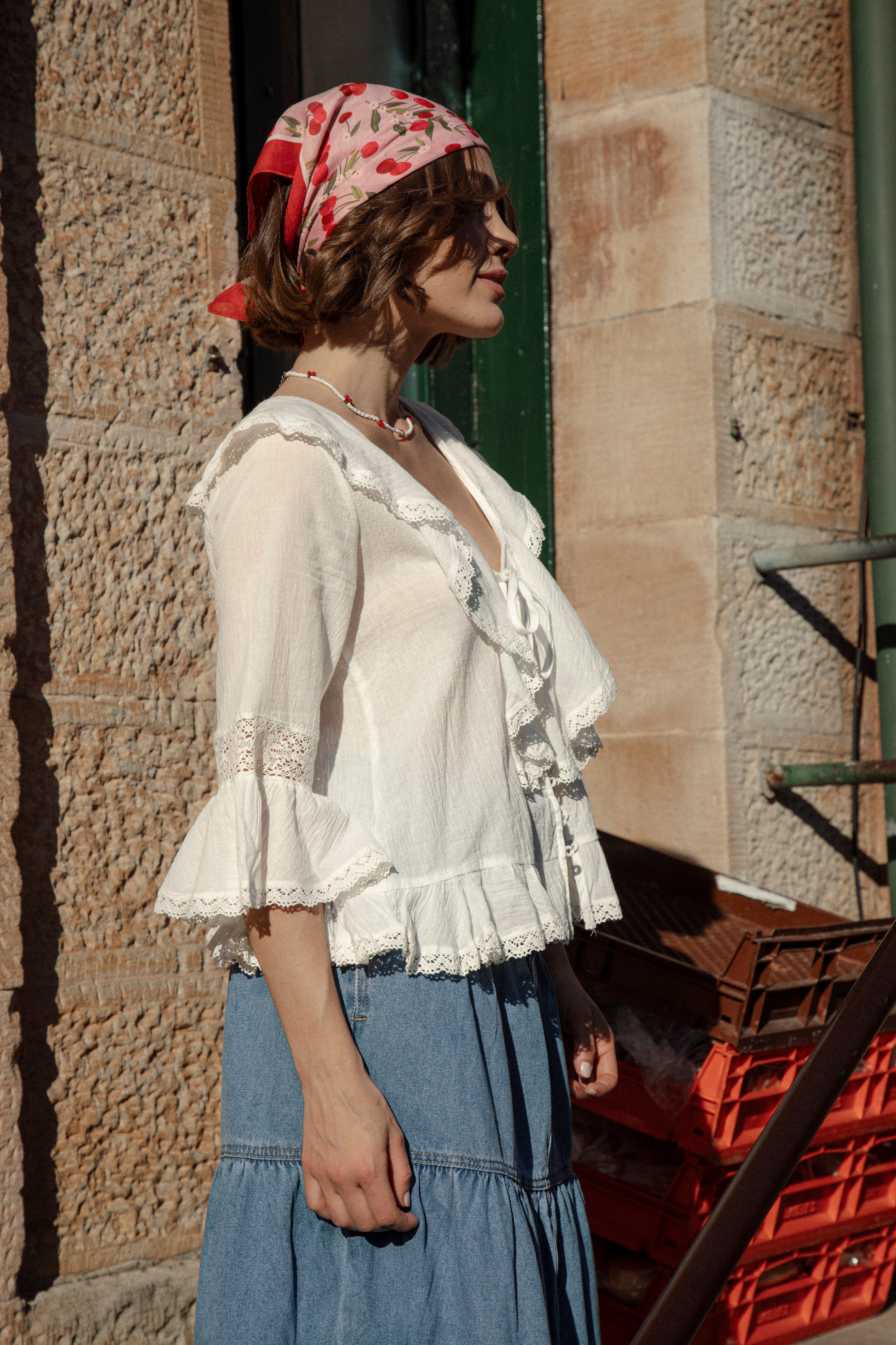 Elena Blouse Bisque - side view.