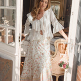 Elena Blouse Bisque worn with Marea Wrap Skirt