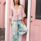 Elena Blouse Blush - ruffled shirt with lace details in light pink colourway