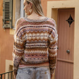 Elodie Sweater - rear view showcasing earthy colourway and geometric pattern