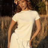 Euro Summer Tee Ivory worn with Boho style maxi  skirt in white colourway