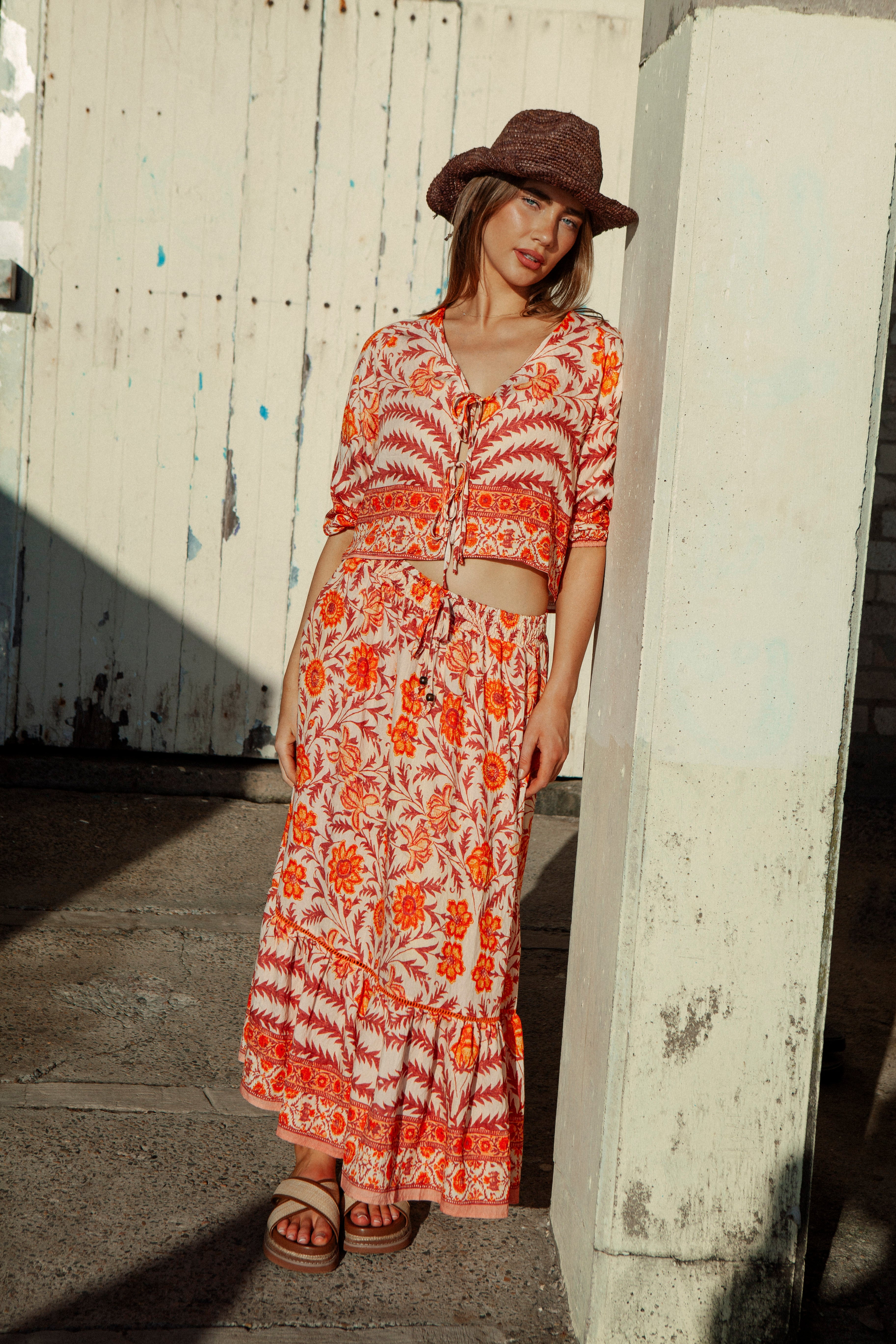 Evelyn Skirt Marigold worn as matching set with Boho Blouse