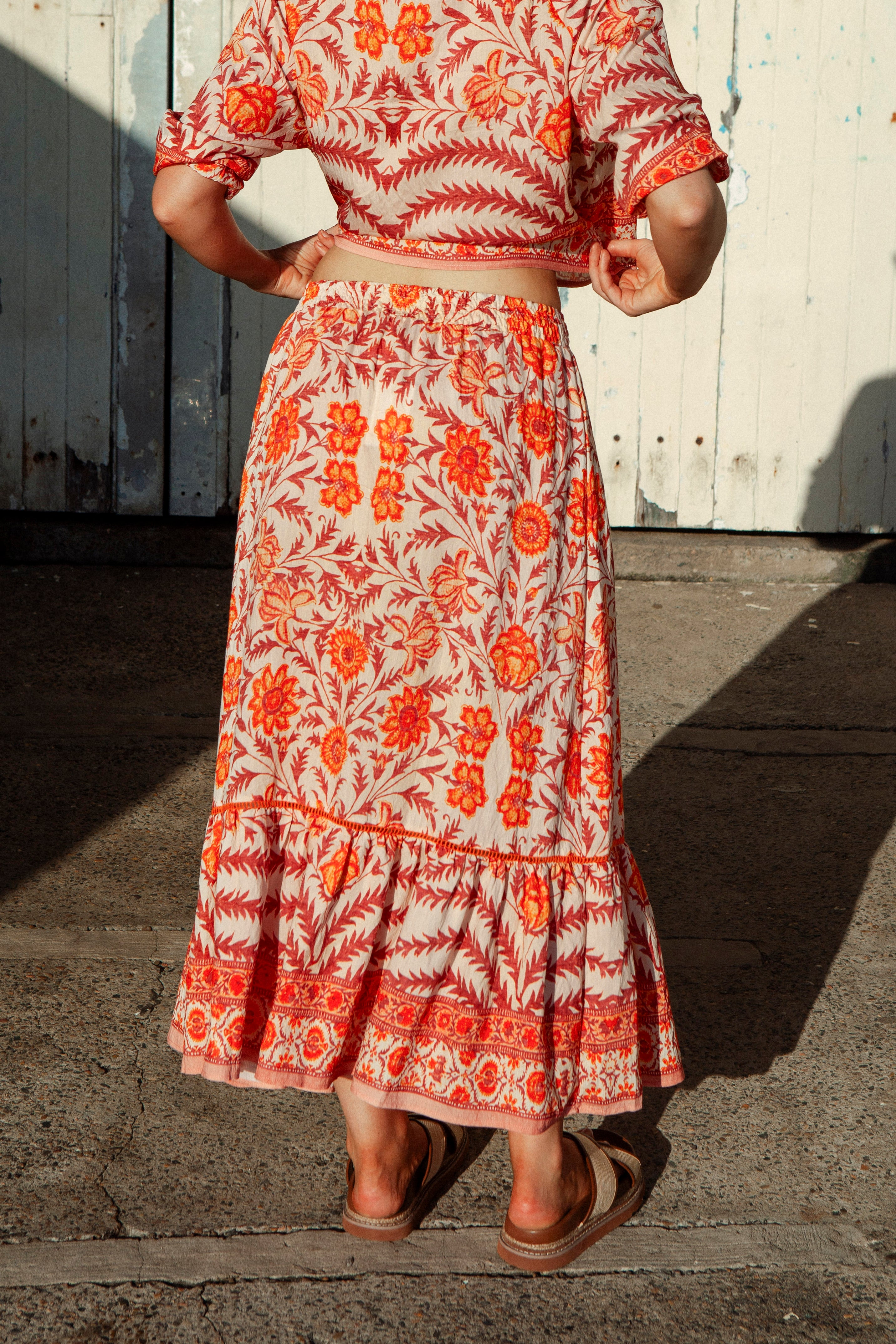 Evelyn Maxi Skirt Marigold. Rear View.