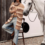Fall Slouch Cardigan Cinder - Longline Cardigan featuring pockets, relaxed style and striped pattern in shades of brown.
