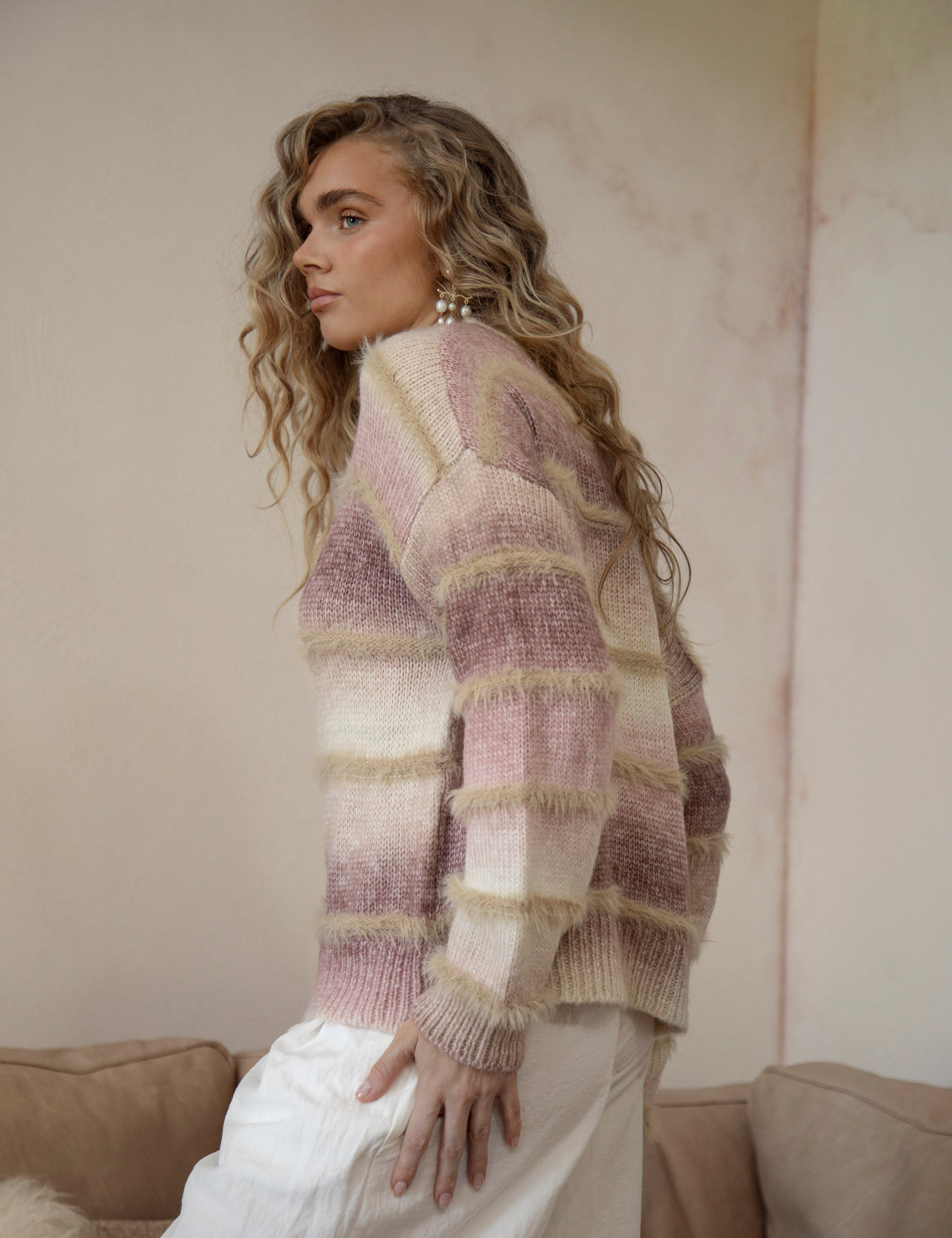 Fawna Sweater featuring frayed detail on stripe pattern