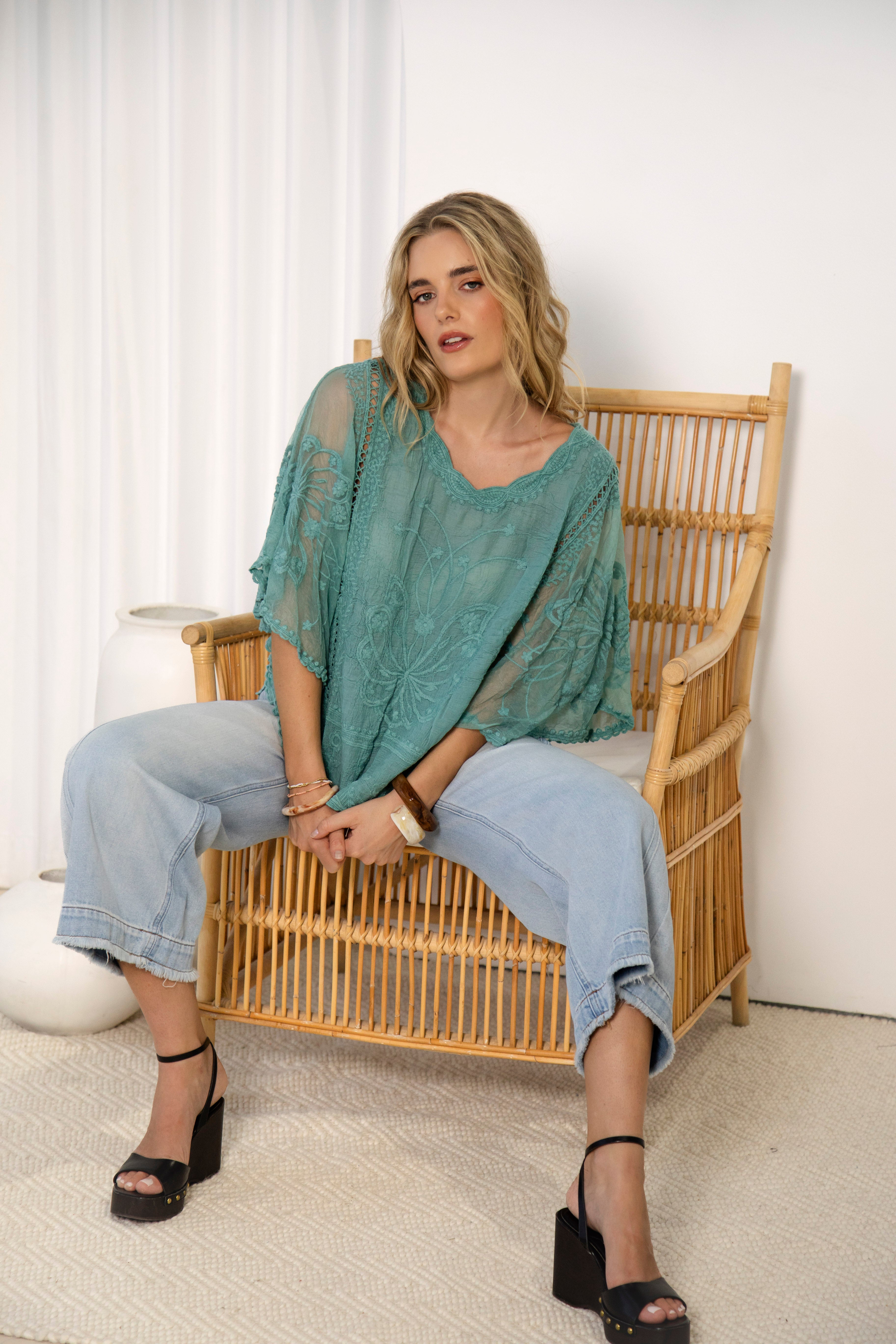 Faye Lace Top Fern is a delicate top with lace detail in stunning green colourway