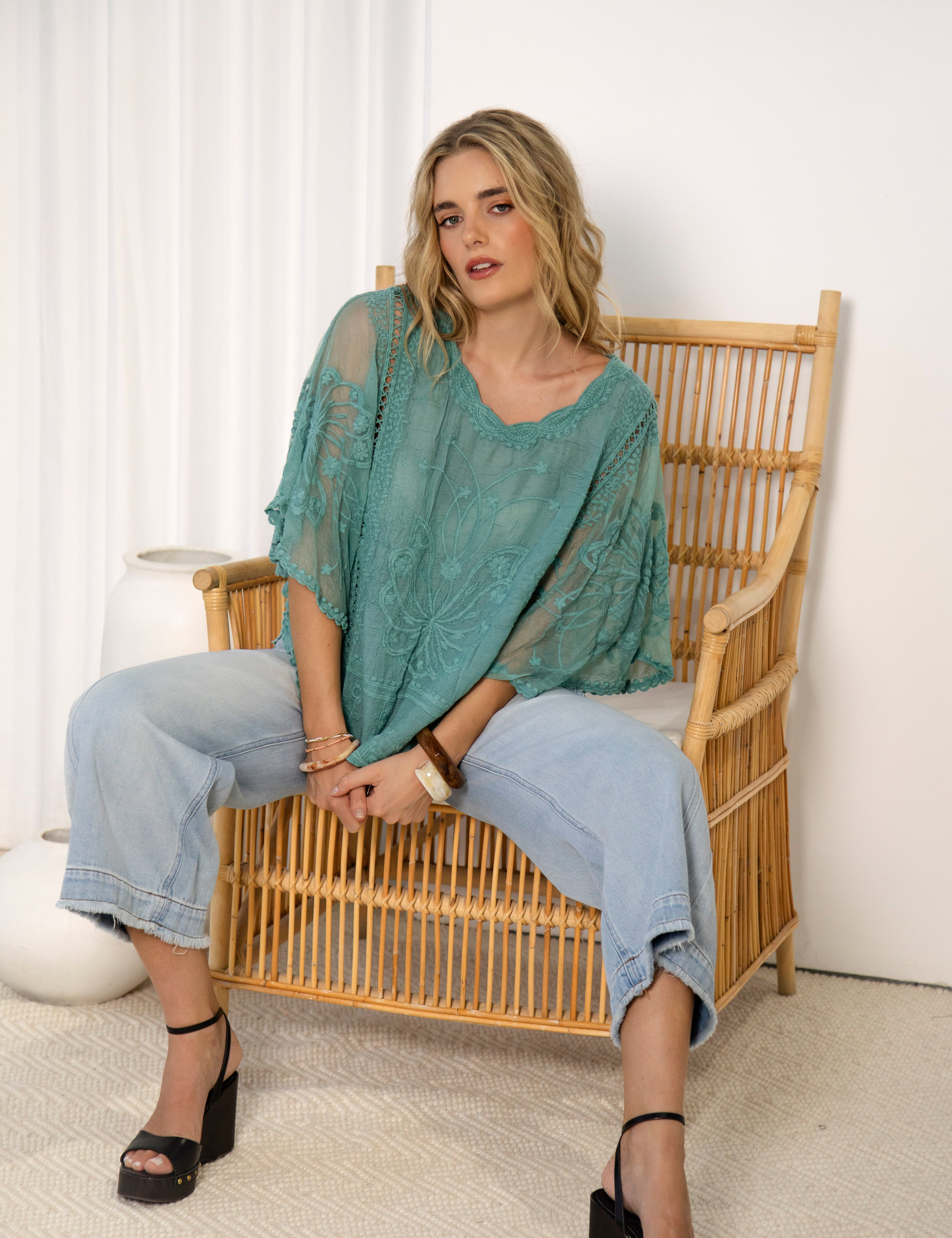 Faye Lace Top Fern is a delicate top with lace detail in stunning green colourway
