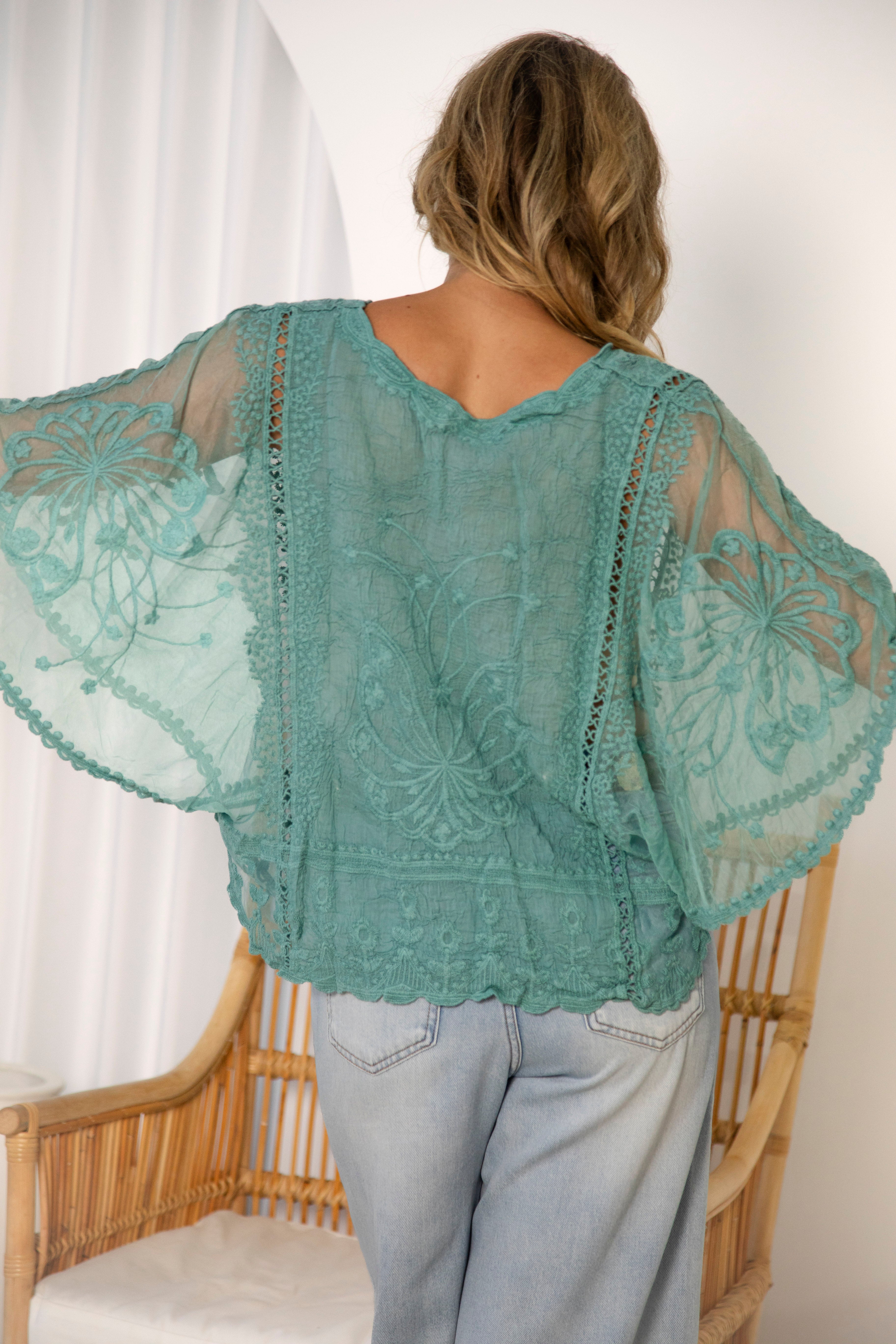 Faye Lace Top Fern Rear View