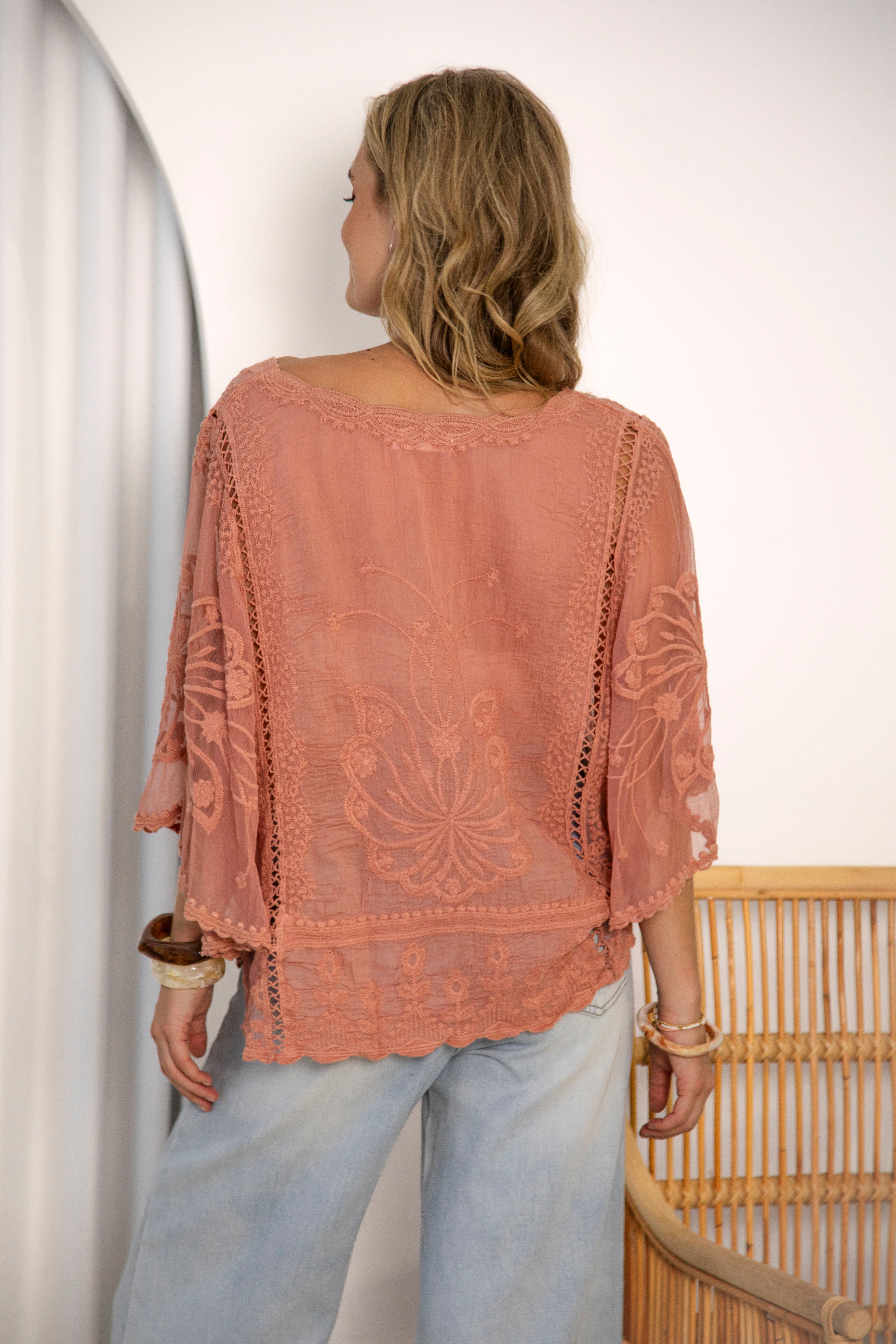 Faye Lace Top Rose rear view