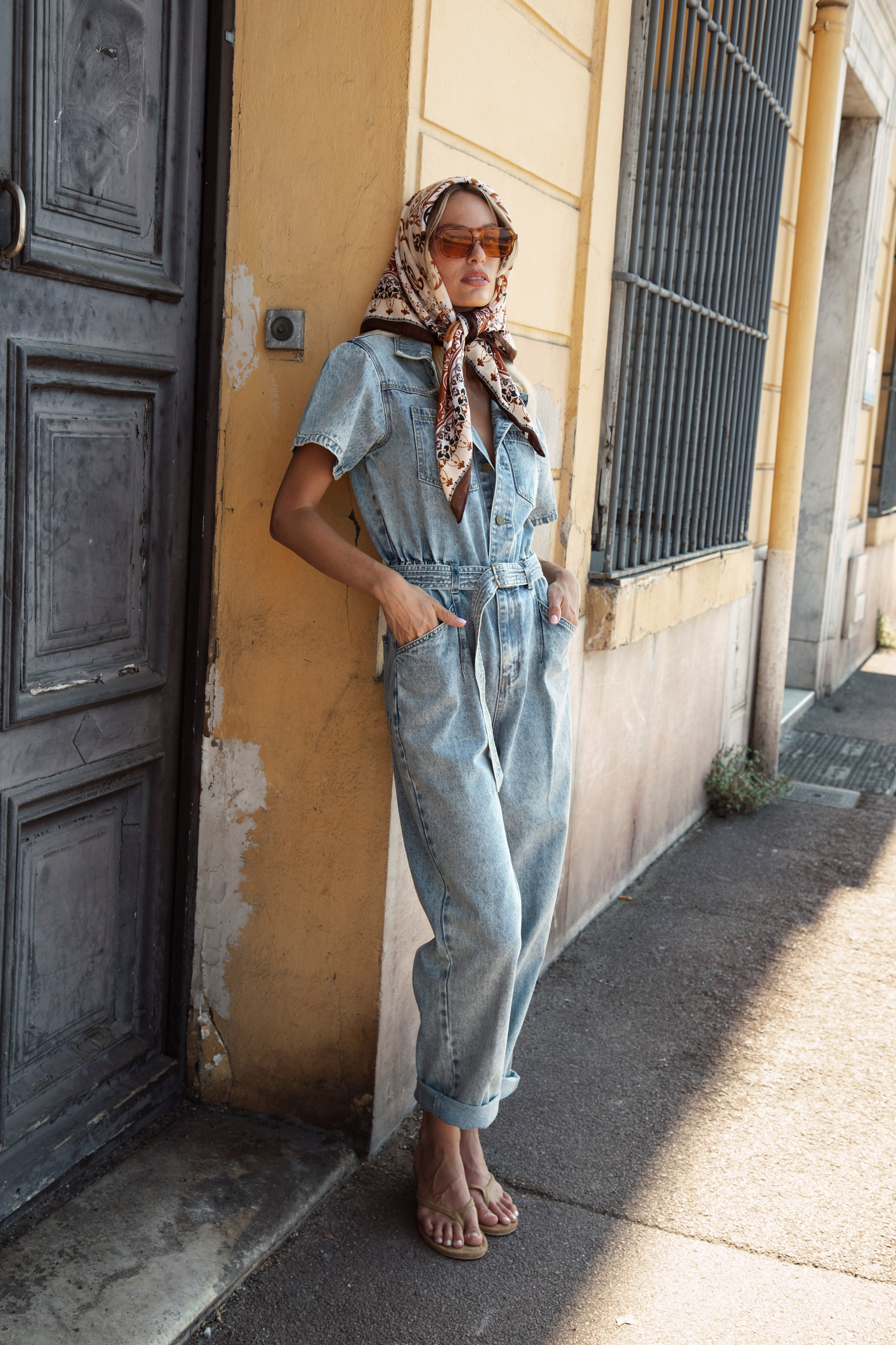 French Muse Jumpsuit - features classic denim wash and all in one style