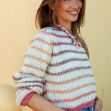 French Vanilla Jumper in cream colourway with striped pattern in Autumn tones