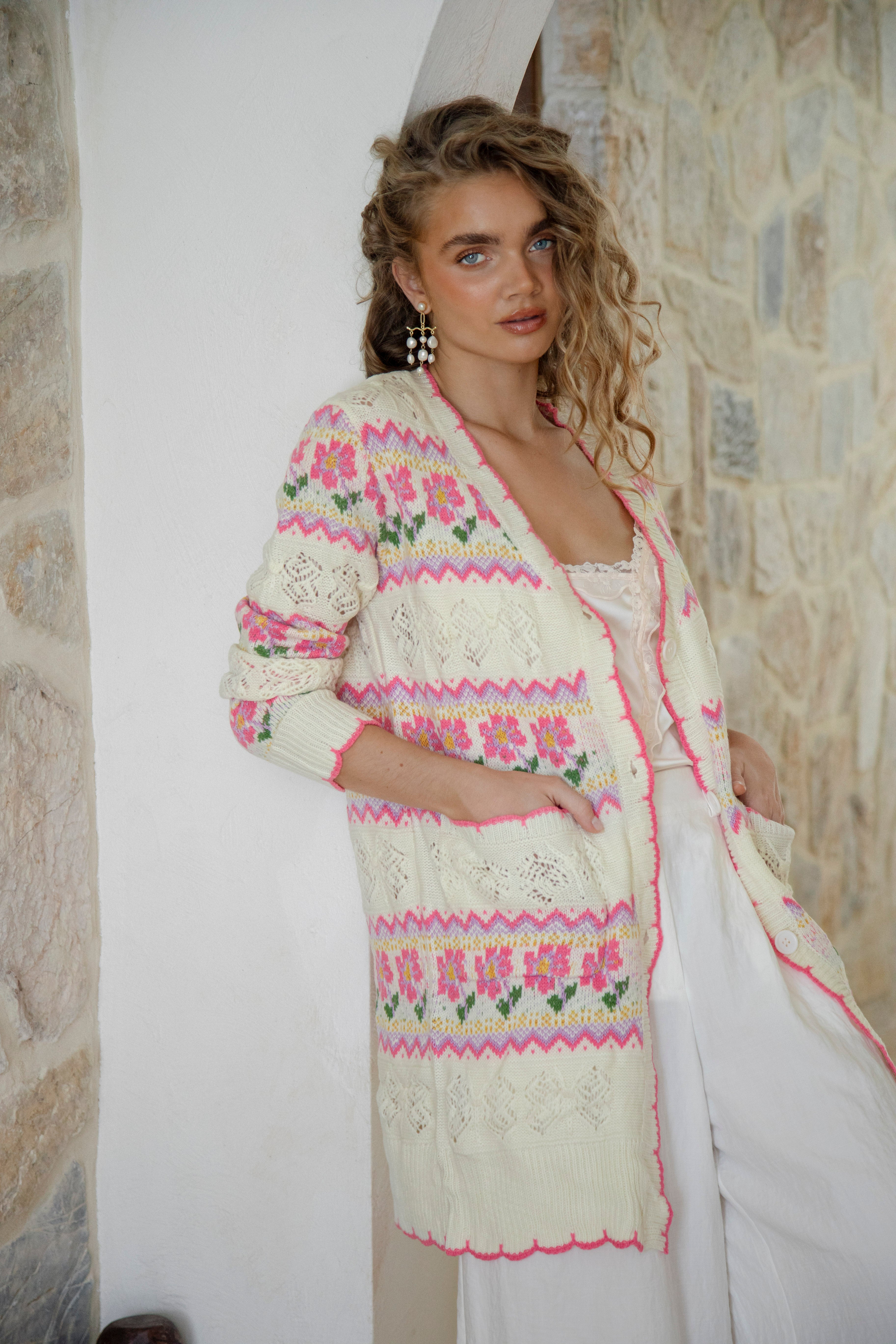 Freya Cardigan - Cream Floral