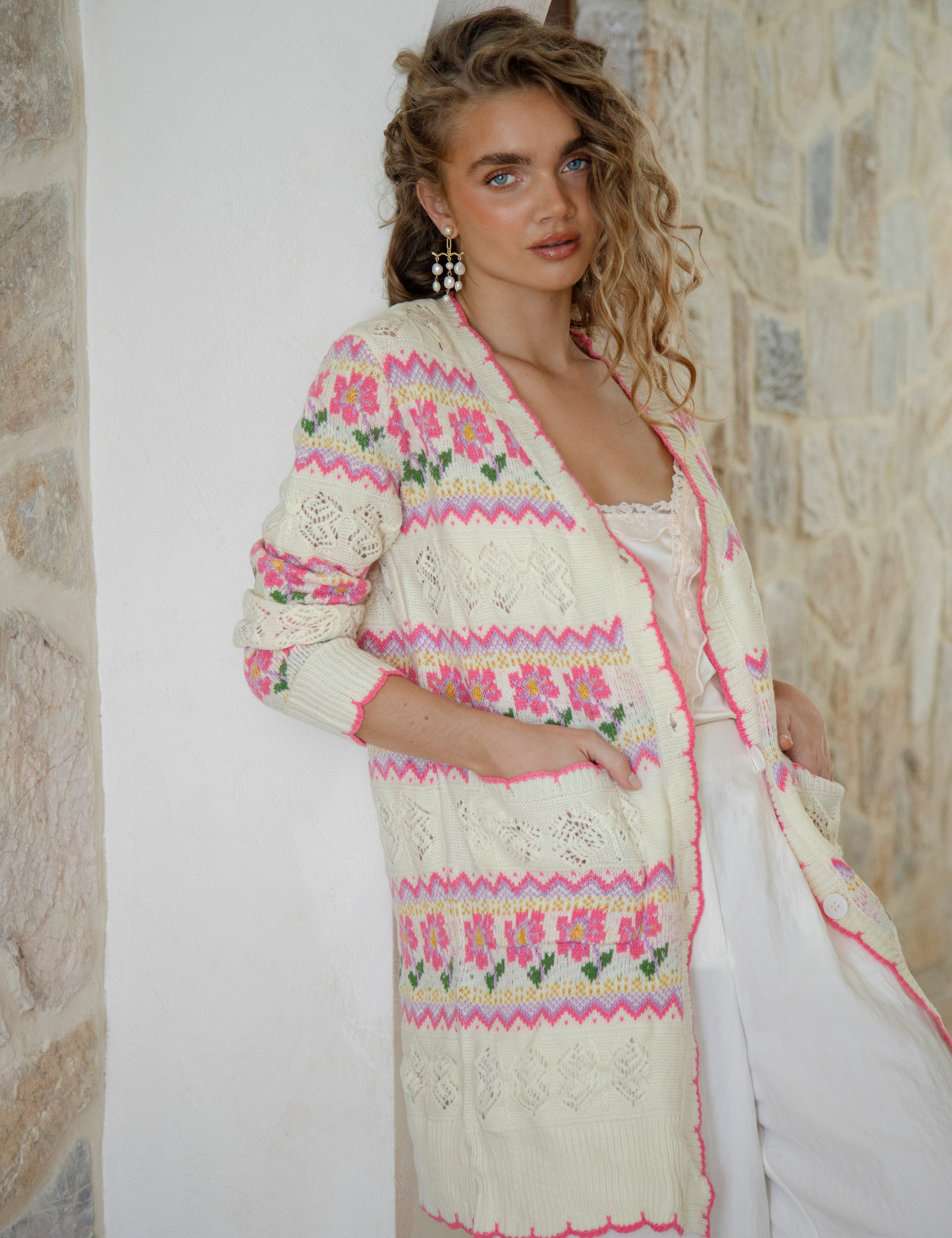 Freya Cardigan - Cream Floral