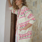 Freya Cardigan Cream Floral - features a delicate knit, longline style and floral pattern