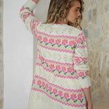 Freya Cardigan Cream Floral - rear view showcasing floral pattern on cream colourway