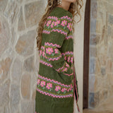 Freya Cardigan Khaki Floral - delicate knit featuring floral pattern on khaki colourway