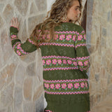 Freya Cardigan Khaki Floral - rear view.