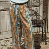 Georgie Pant Olive - features Boho style print in shades of brown, blue and green