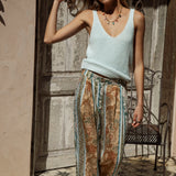Georgie Pant Olive - features tailored style with wide leg comfort. Stunning Boho vintage print.