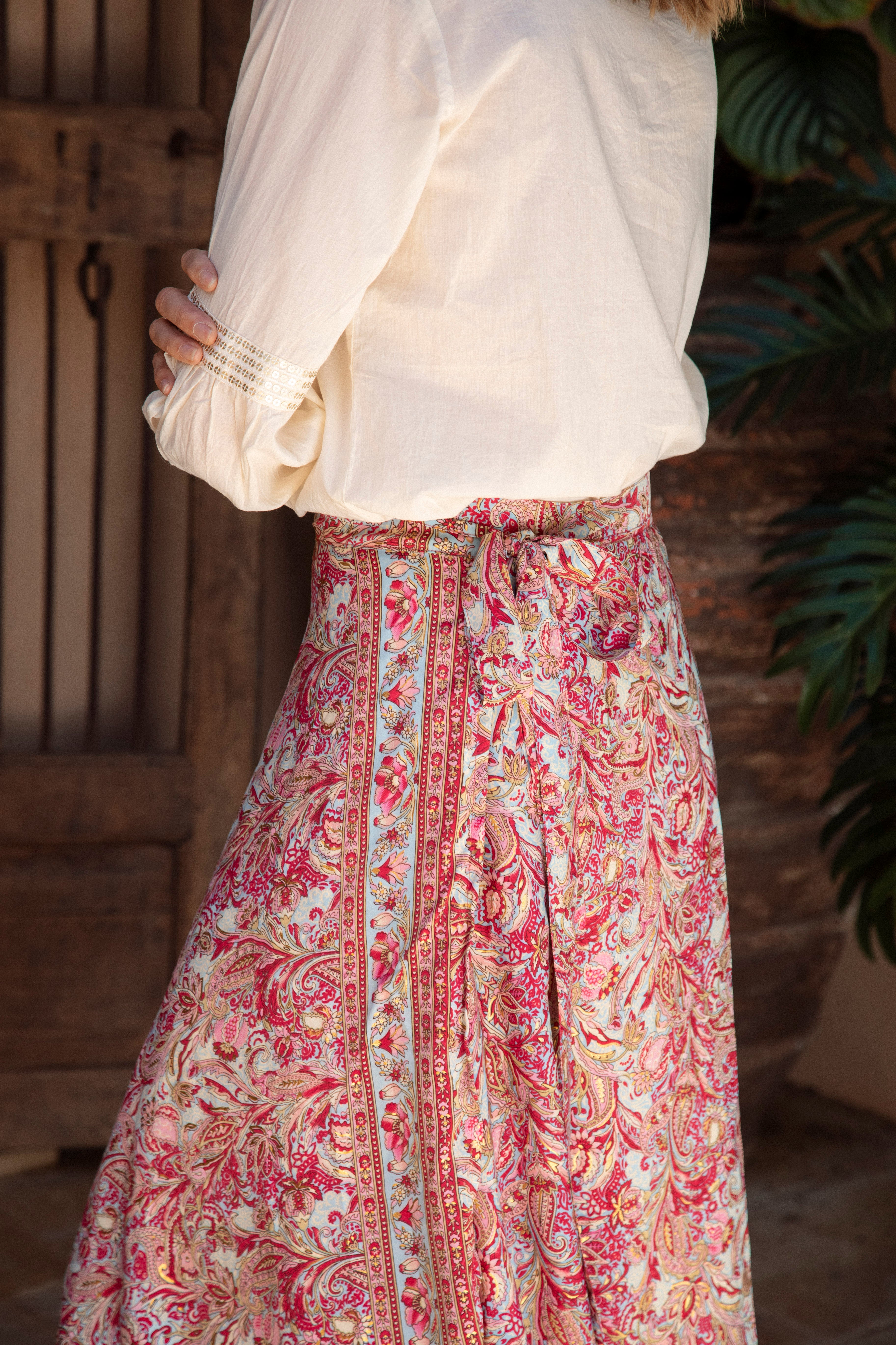 Goddess Wrap Skirt - Rosalita showcasing tie detail