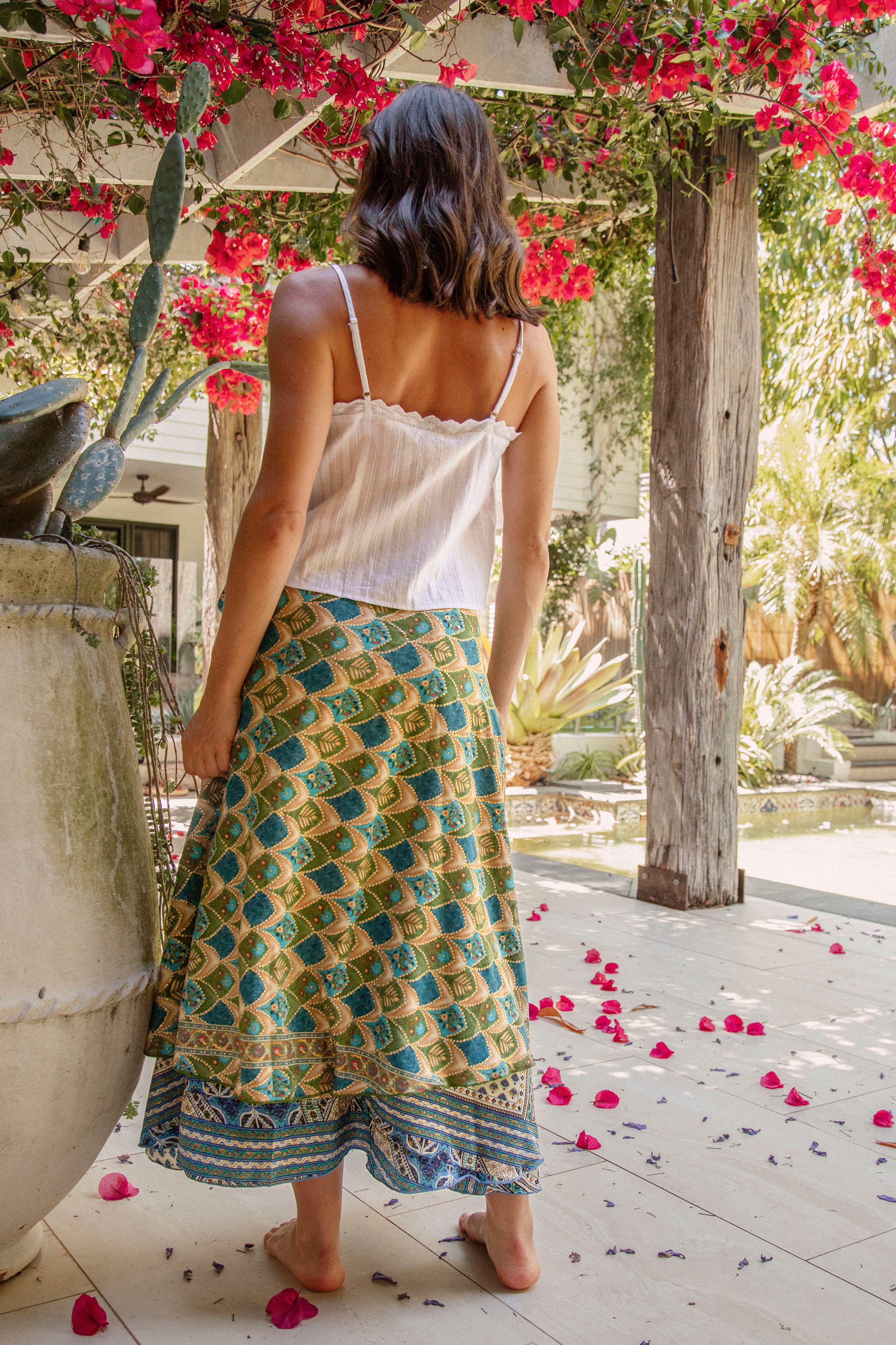 Goddess Wrap Skirt Peacock Rear View