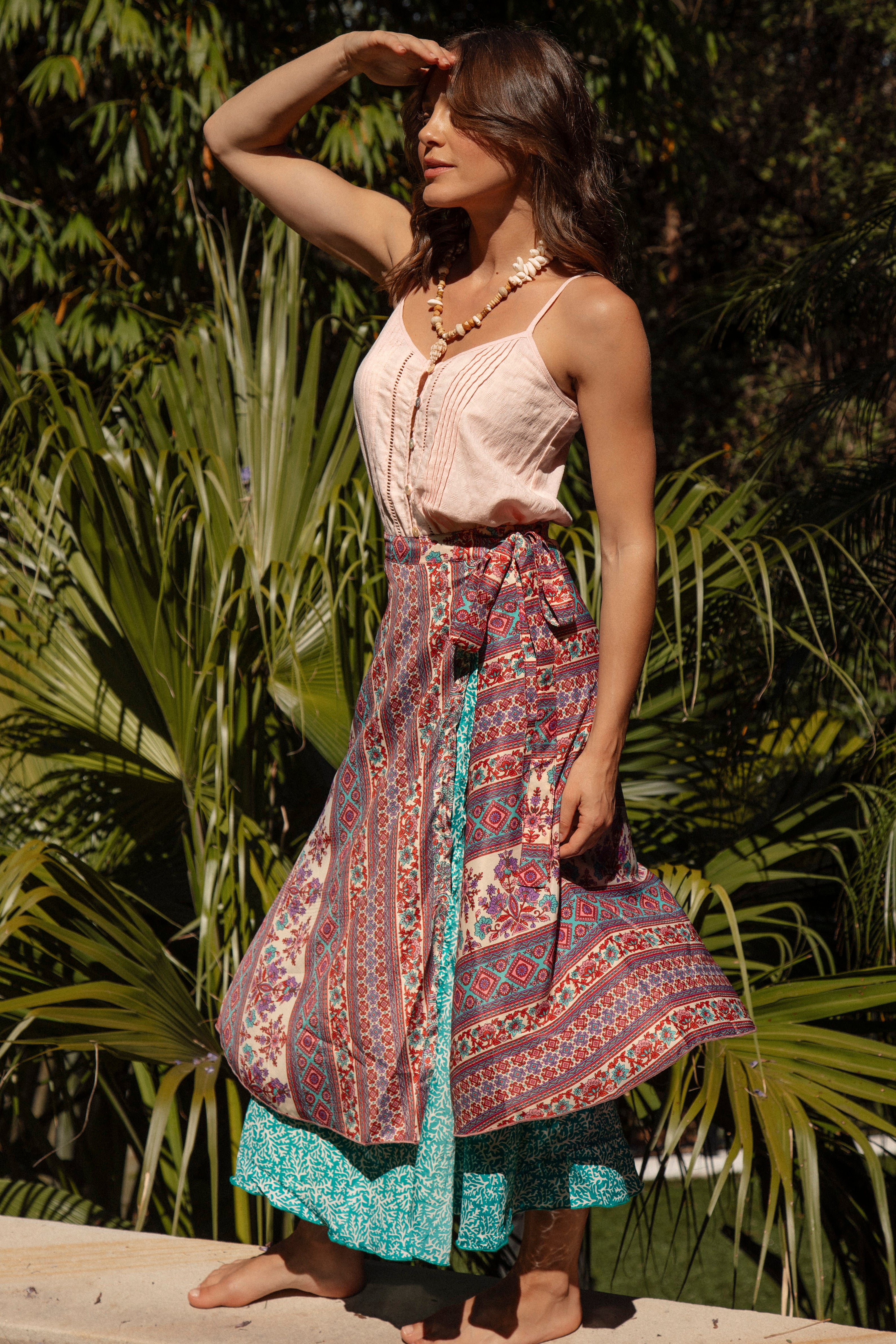 Boho style silk wrap skirt