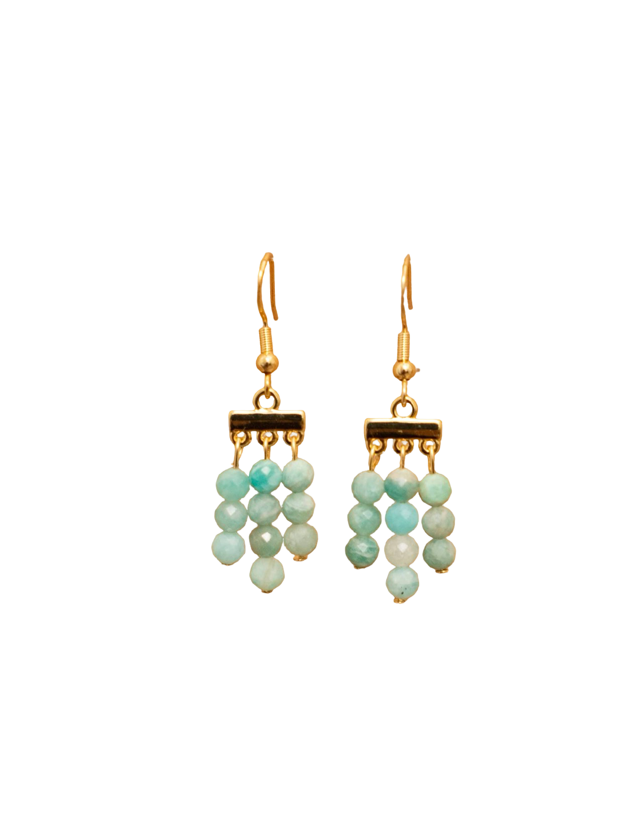 Pair of black and white zebra pattern earrings with gold accents on a white background