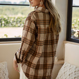 Grove Flannel Espresso - rear view showcasing traditional flannel pattern in shades of brown and cream