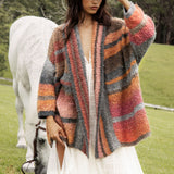 Harvest Slouch Cardigan snuggly warm throw over cardi in shades of rust, orange, pink and brown.