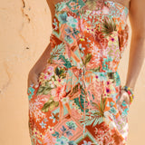 Havana Strapless Dress Tropicana featuring strapless style, shirred bust and adjustable drawstring waist