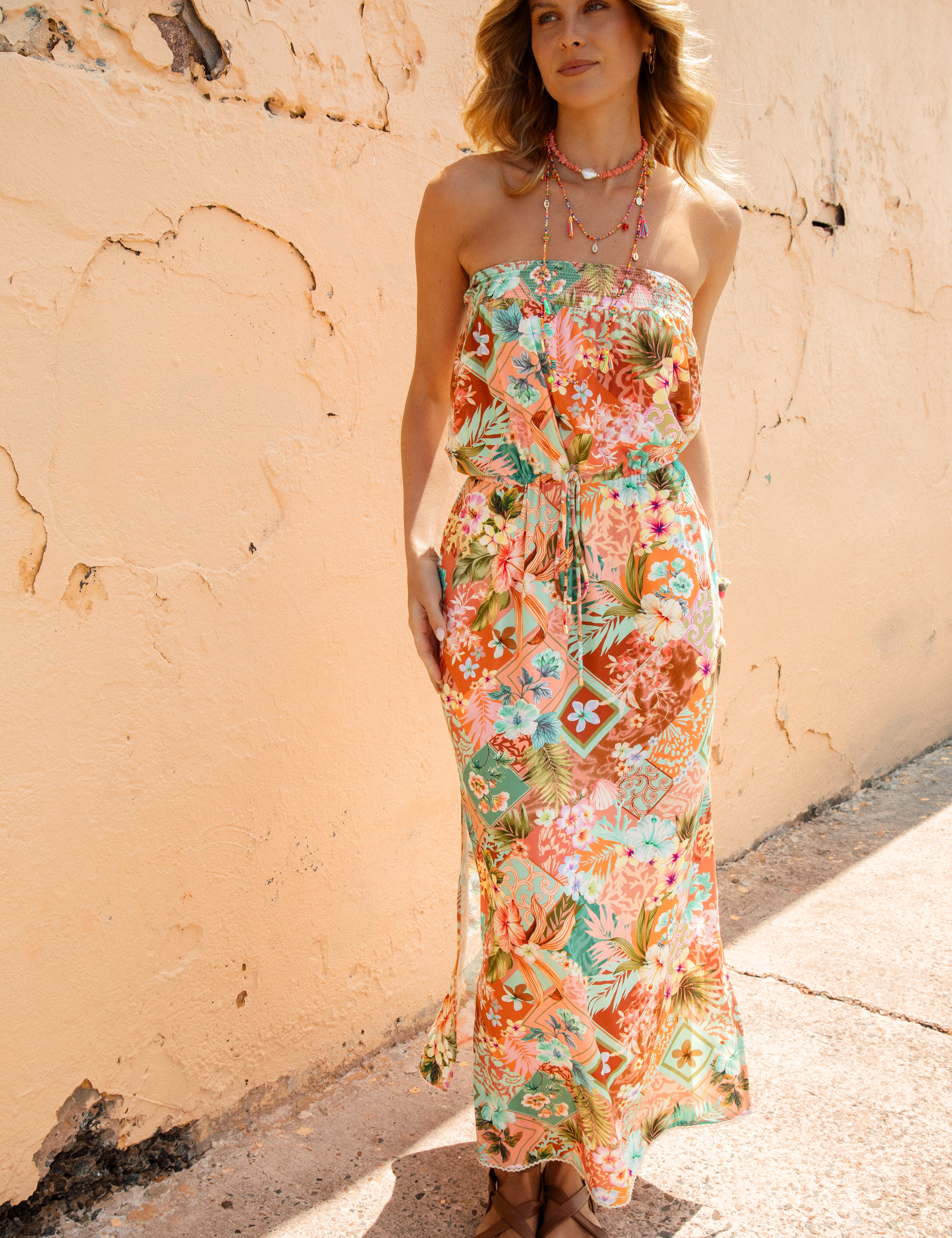 Havana Strapless Dress Tropicana - multi-coloured maxi dress in floral tropical print