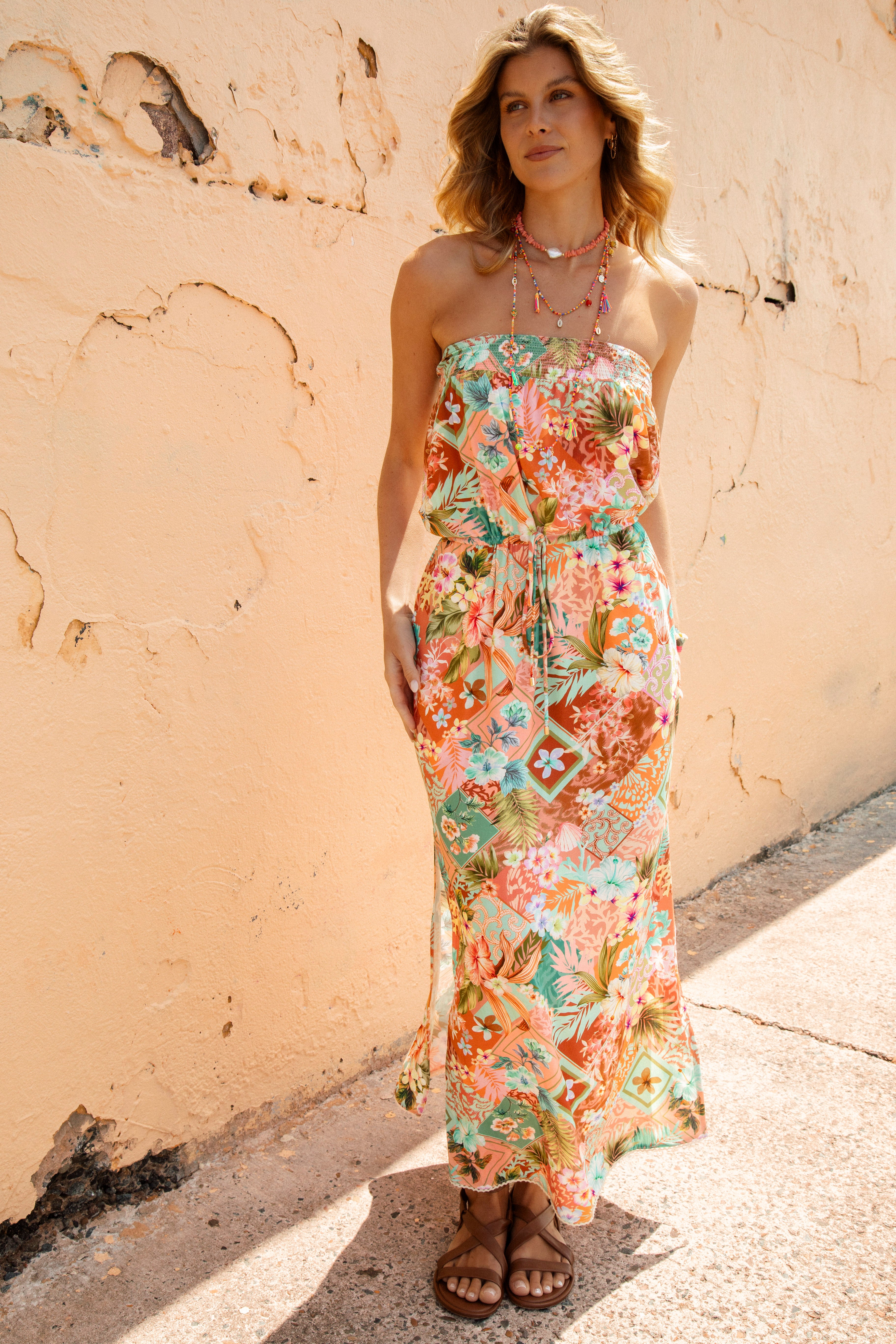 Havana Strapless Dress Tropicana - multi-coloured maxi dress in floral tropical print