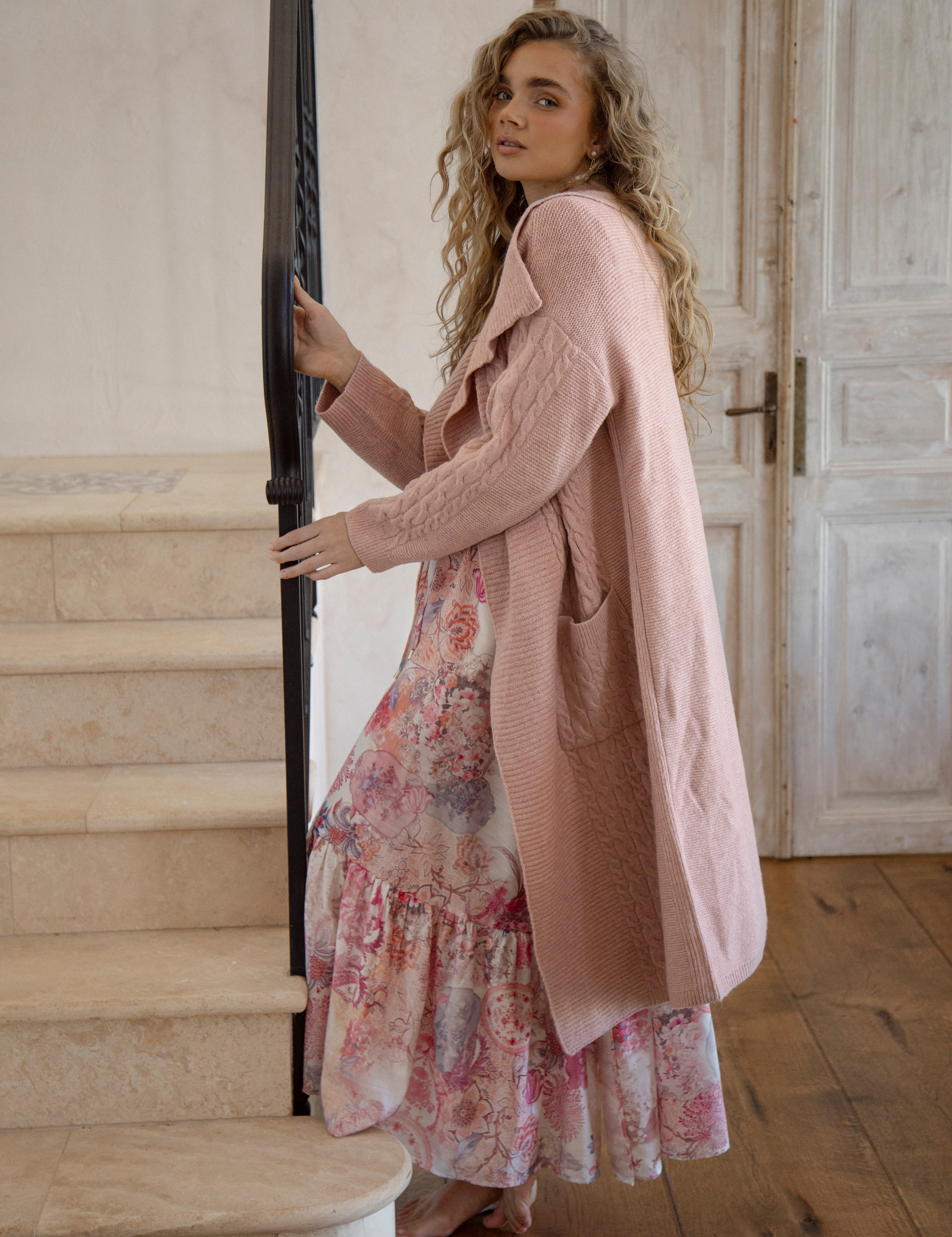Hunter Slouch Cardi Blush Pink - side view
