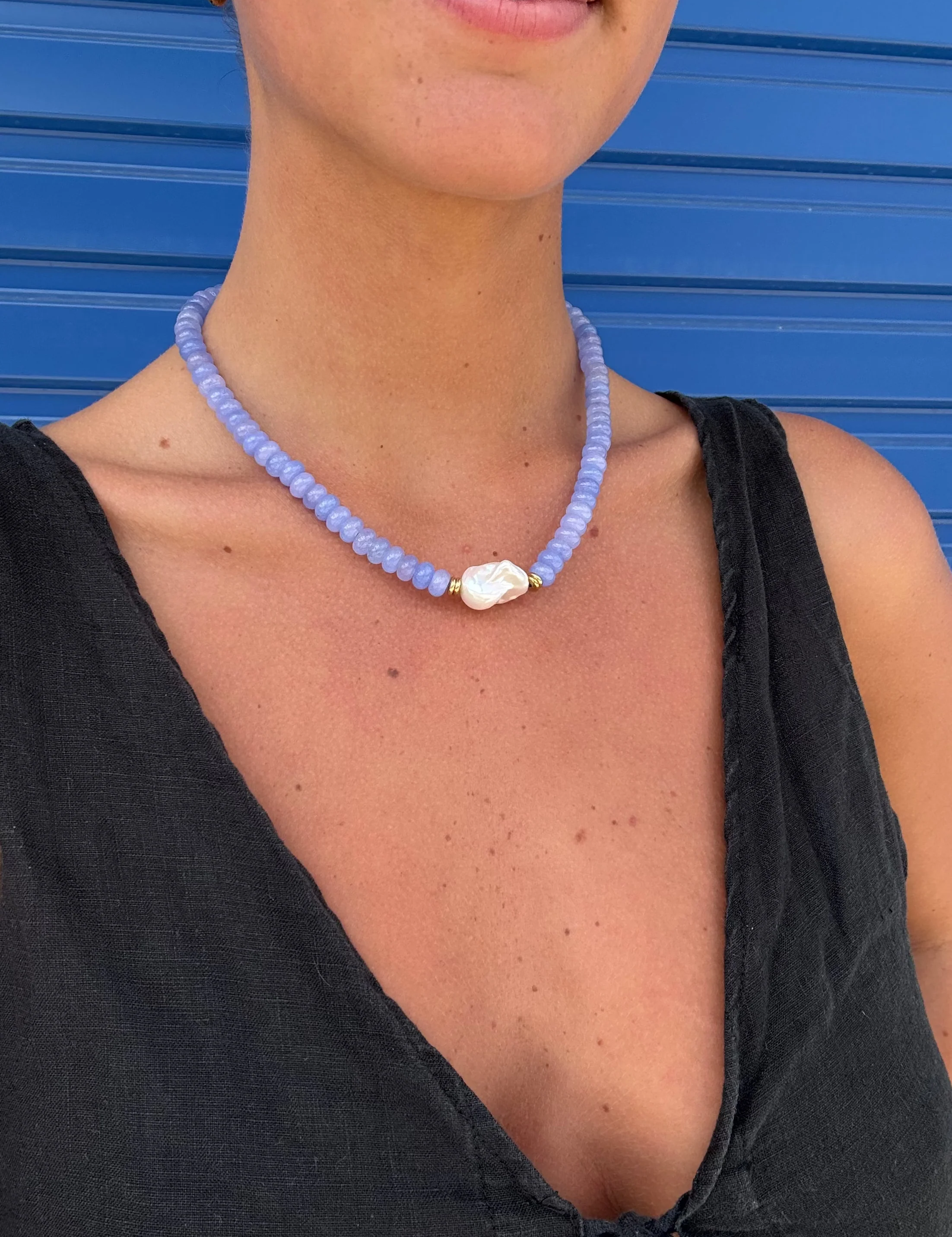 Periwinkle Beaded & Freshwater Pearl Necklace