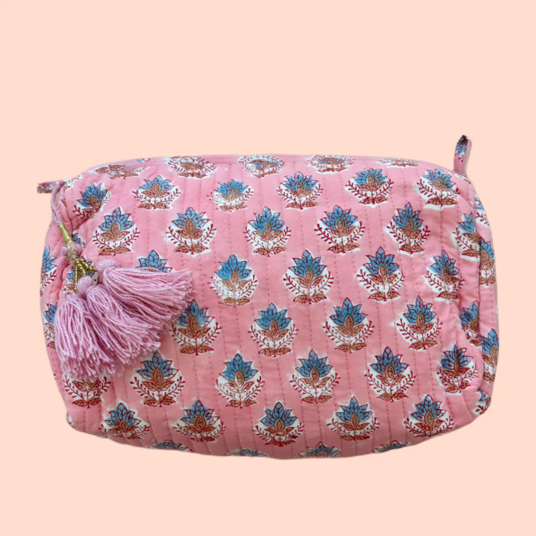 Indie Cosmetic Bag featuring block print