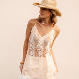 Ingrid Longline Camisole Ballet - stunning sheer lace camisole in cream colourway