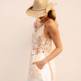 Ingrid Longline Camisole Ballet - side view showcasing lace detail and side split