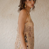 Ingrid Longline Camisole Nude Lace - side view showcasing side split detail