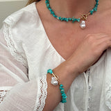 Isla Jewellery Set features a choker necklace and bracelet crafted from turquoise and pearl
