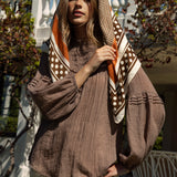 Italiano Scarf Choc may be worn as headscarf, scarf, belt and more.
