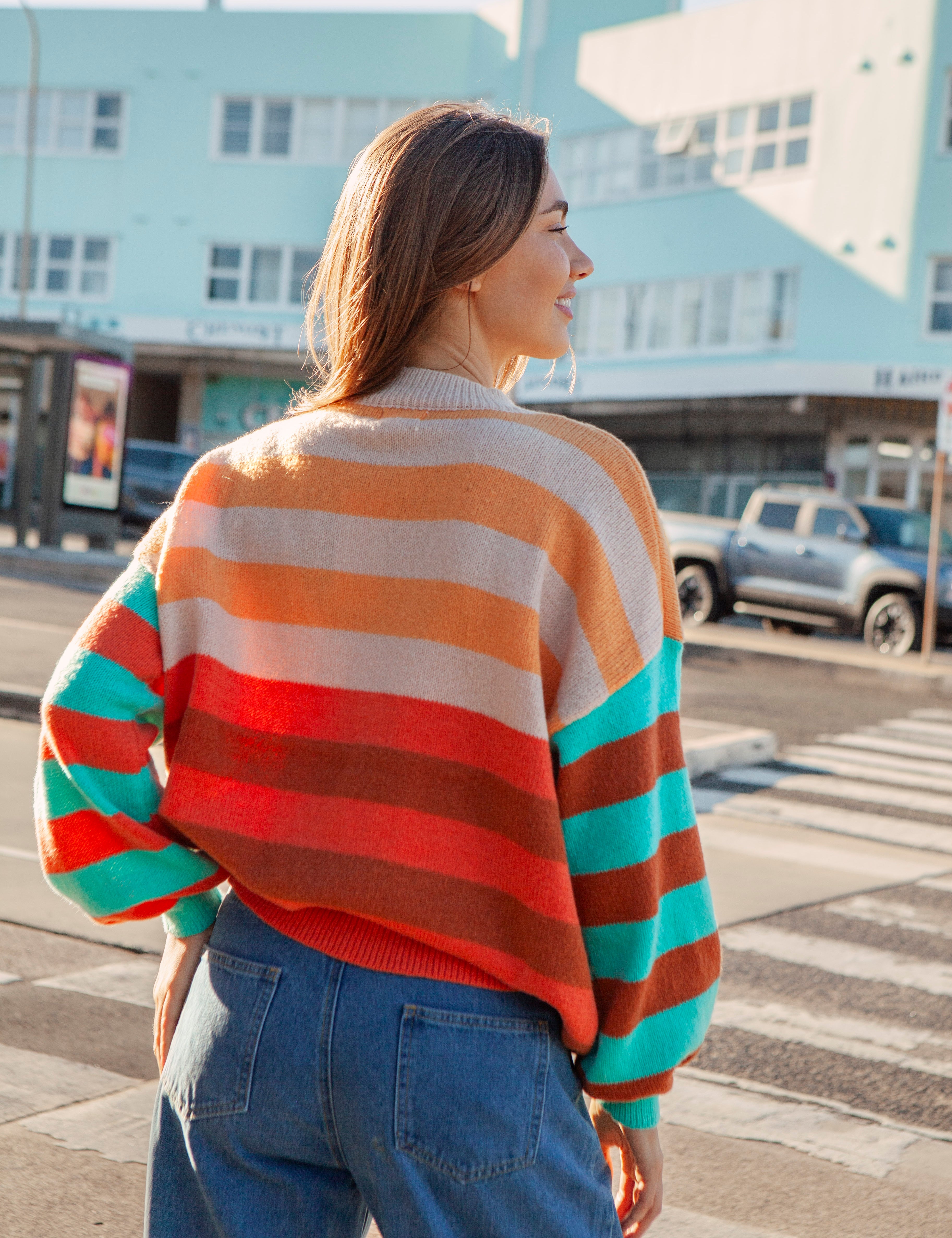 Jaffa Stripe Knit - striped sweater. Rear view.