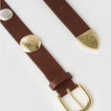 Jesse Belt in chocolate colourway features gold embellishments and western style