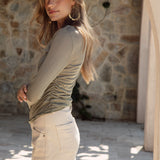 Kiki Long Sleeve Basic Olive - side view showcasing olive green colourway