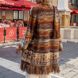 La Vie Cardigan - rear view showcasing earthy tones and fringe detail